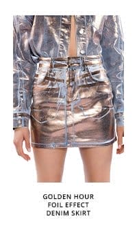 GOLDEN HOUR FOIL EFFECT DENIM SKIRT