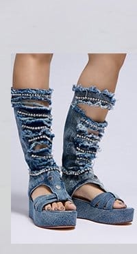 AZALEA WANG CHIDI DENIM AND DIAMONDS GLADIATOR SANDAL