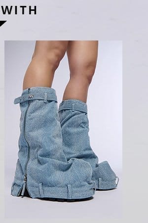 AZALEA WANG ANGELA FOLD OVER PLATFORM BOOT IN DENIM