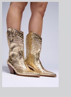 AZALEA WANG APPEASE GOLD EMBELLISHED COWBOY BOOT