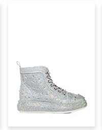 AZALEA WANG OTIS RHINESTONE HIGH TOP SNEAKER IN SILVER