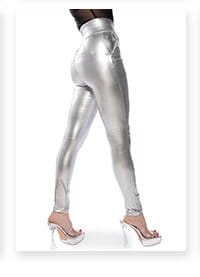 AMMO X AKIRA BIG BOOTY HIGH WAIST FAUX LEATHER PANT IN SILVER