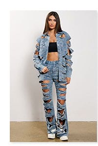 STRIPPED DOWN FLARE LEG DENIM PANT