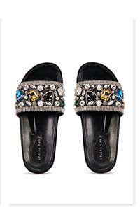 AZALEA WANG POLINA EMBELLISHED SLIDE SANDAL IN BLACK