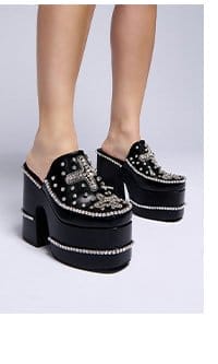 AZALEA WANG VASSY BLACK CHUNKY EMBELLISHED PLATFORM MULE