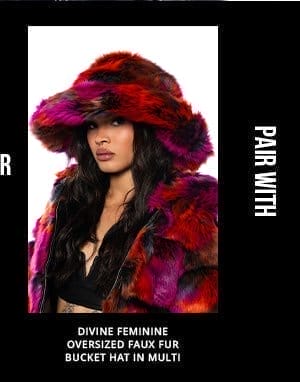 DIVINE FEMININE OVERSIZED FAUX FUR BUCKET HAT IN MULTI