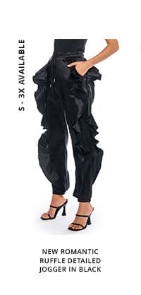 NEW ROMANTIC RUFFLE DETAILED JOGGER IN BLACK