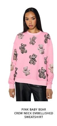 PINK BABY BEAR CREW NECK EMBELLISHED SWEATSHIRT