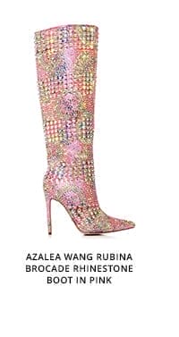 AZALEA WANG RUBINA BROCADE RHINESTONE BOOT IN PINK