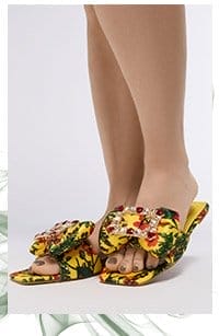 AZALEA WANG KESTRELL YELLOW FLORAL RHINESTONE BUCKLE SANDAL