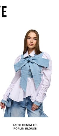 FAITH DENIM TIE POPLIN BLOUSE