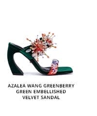 AZALEA WANG GREENBERRY GREEN EMBELLISHED VELVET SANDAL