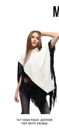 FLY HIGH FAUX LEATHER TOP WITH FRINGE