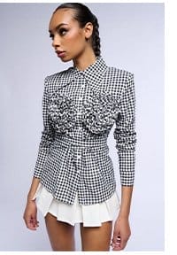 AMINA GINGHAM COLLARED LONG SLEEVE BLOUSE