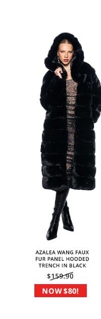 AZALEA WANG FAUX FUR PANEL HOODED TRENCH IN BLACK