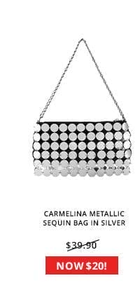 CARMELINA METALLIC SEQUIN BAG IN SILVER