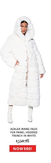 AZALEA WANG FAUX FUR PANEL HOODED TRENCH IN WHITE