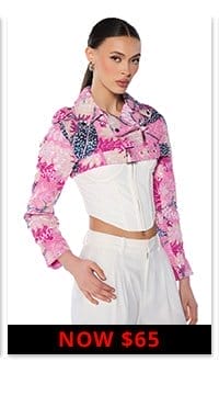 ULTRA CROP MOTO WITH FLORAL SEQUINS