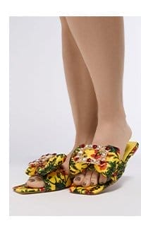 AZALEA WANG KESTRELL YELLOW FLORAL RHINESTONE BUCKLE SANDAL