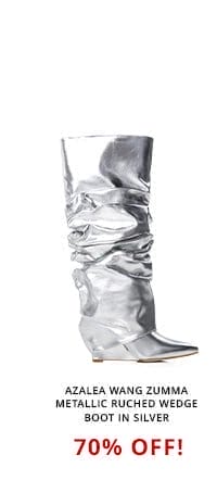 AZALEA WANG ZUMMA METALLIC RUCHED WEDGE BOOT IN SILVER