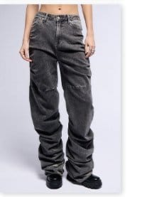 NEVER CHANGE RUCHED RELAXED FIT JEANS IN GRAY
