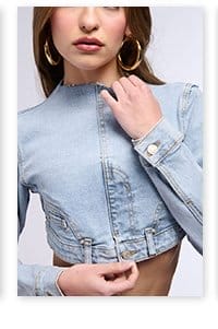 LEILA DRAMATIC DENIM LONG SLEEVE TOP