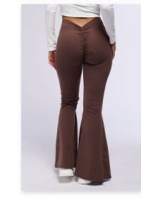 ON THE RUN RUCHED BACK FLARE LEGGING IN BROWN