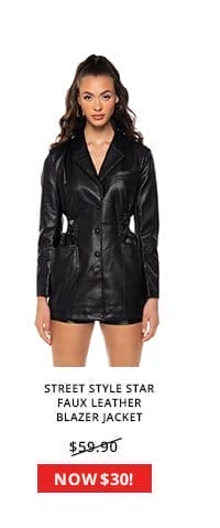 STREET STYLE STAR FAUX LEATHER BLAZER JACKET