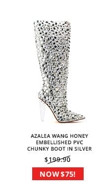 AZALEA WANG HONEY EMBELLISHED PVC CHUNKY BOOT IN SILVER