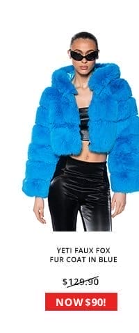 YETI FAUX FOX FUR COAT IN BLUE