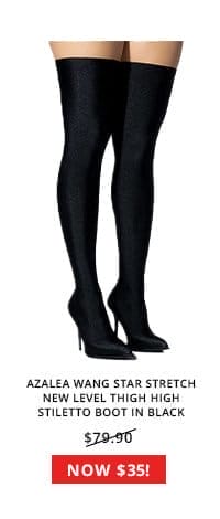 AZALEA WANG STAR STRETCH NEW LEVEL THIGH HIGH STILETTO BOOT IN BLACK