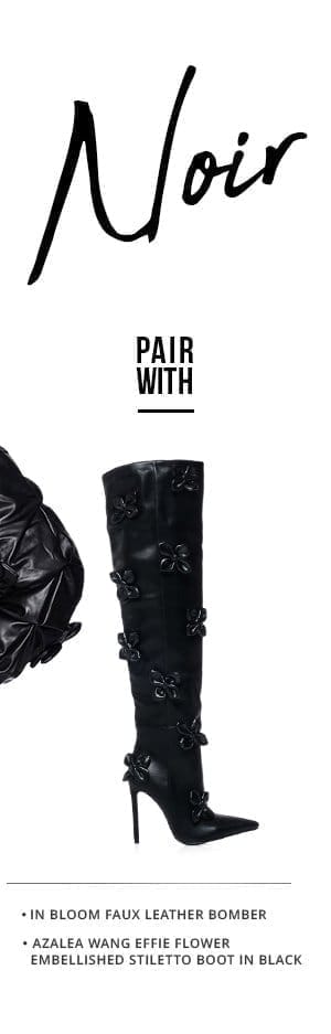 AZALEA WANG EFFIE FLOWER EMBELLISHED STILETTO BOOT IN BLACK