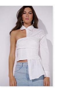 DONT LOOK AT ME ASYMMETRICAL POPLIN BLOUSE