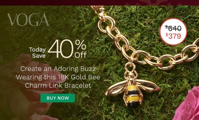 Voga Collection 203-036 - Create an Adoring Buzz Wearing this 18K Gold Bee Charm Link Bracelet