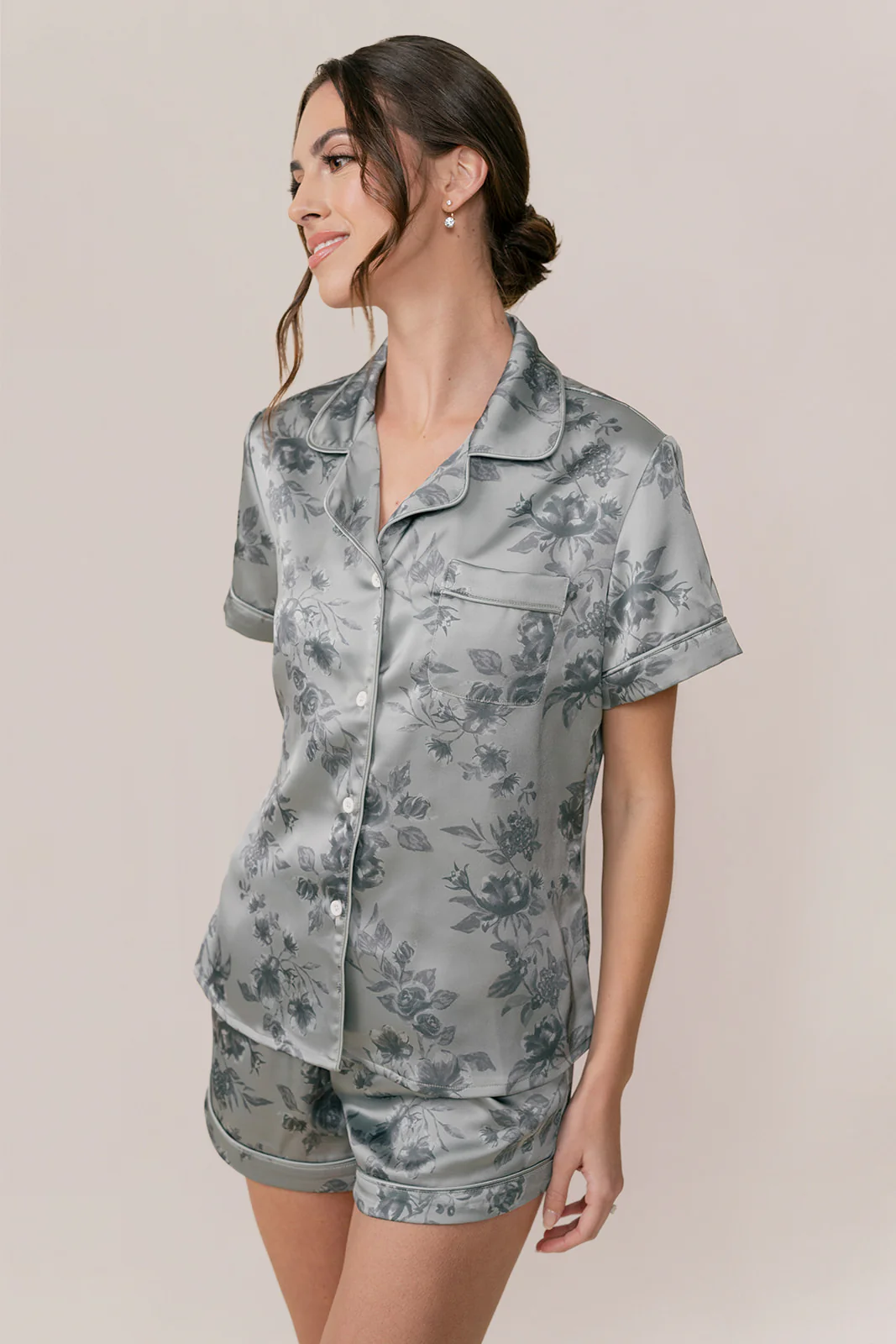 Image of Sleepover Short Sleeve Satin Floral Print Top | Made To Order