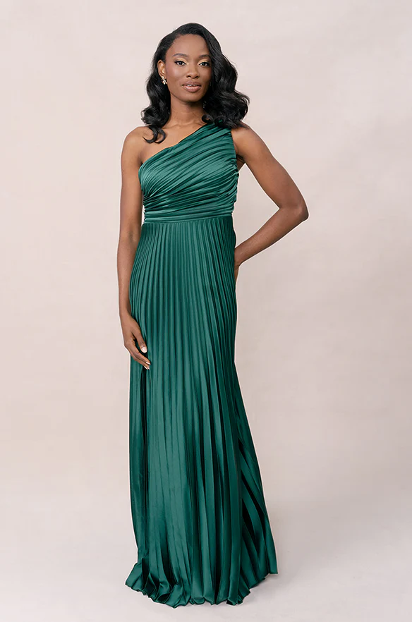 Image of Try On Declan Satin Pleated Dress