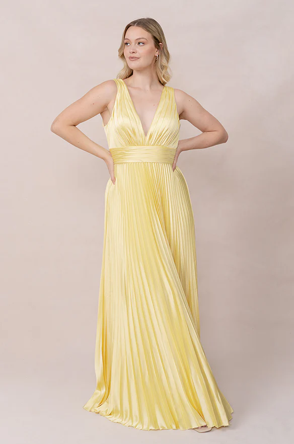 Image of Celine Satin Pleated Dress