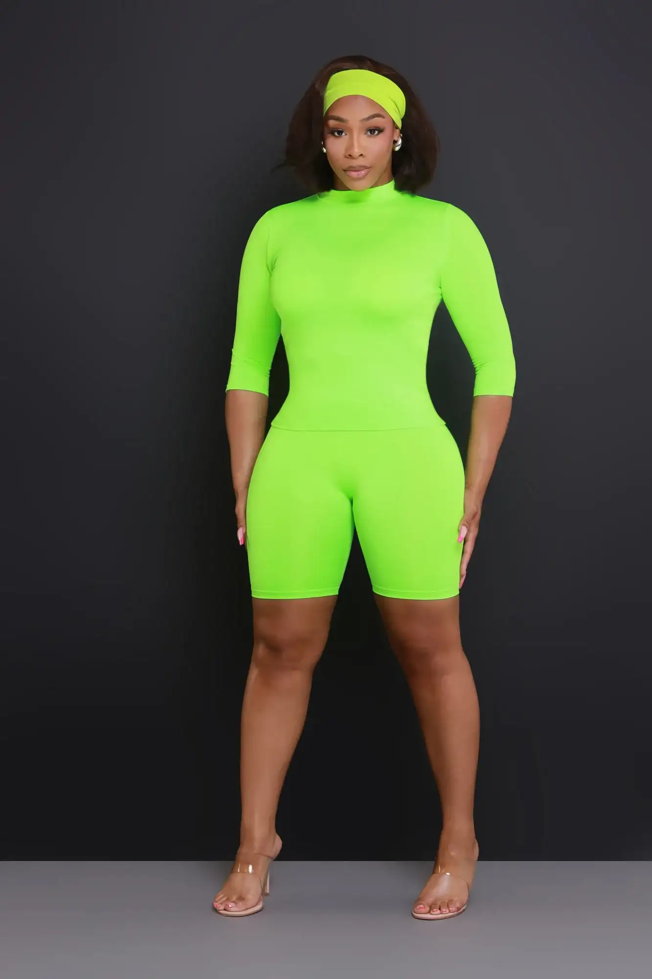 Image of Rescue You Quarter Sleeve Biker Shorts Set - Lime Green