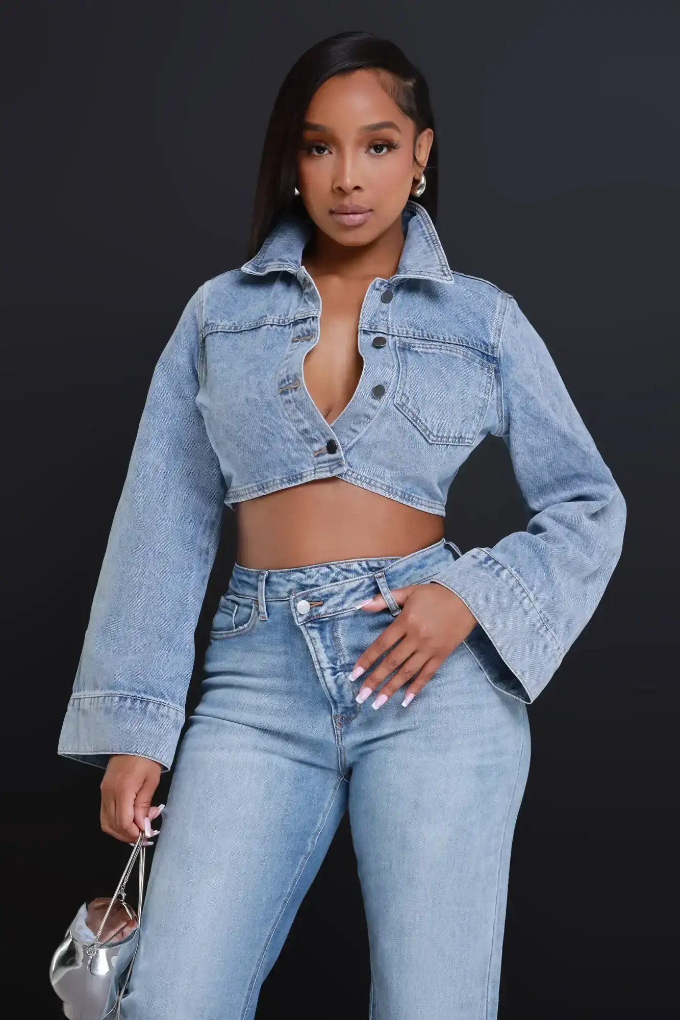 Image of Any Way Cropped Denim Jacket - Blue