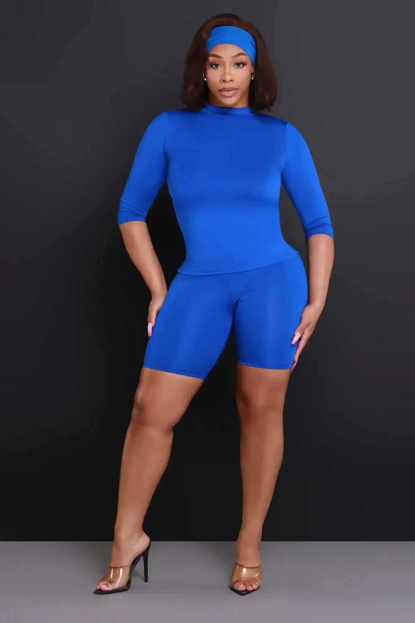 Image of Rescue You Quarter Sleeve Biker Shorts Set - Royal Blue