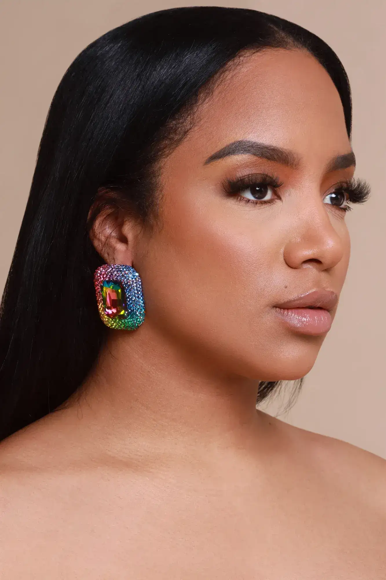 Image of Dazed & Confused Rhinestone Stud Earrings - Rainbow