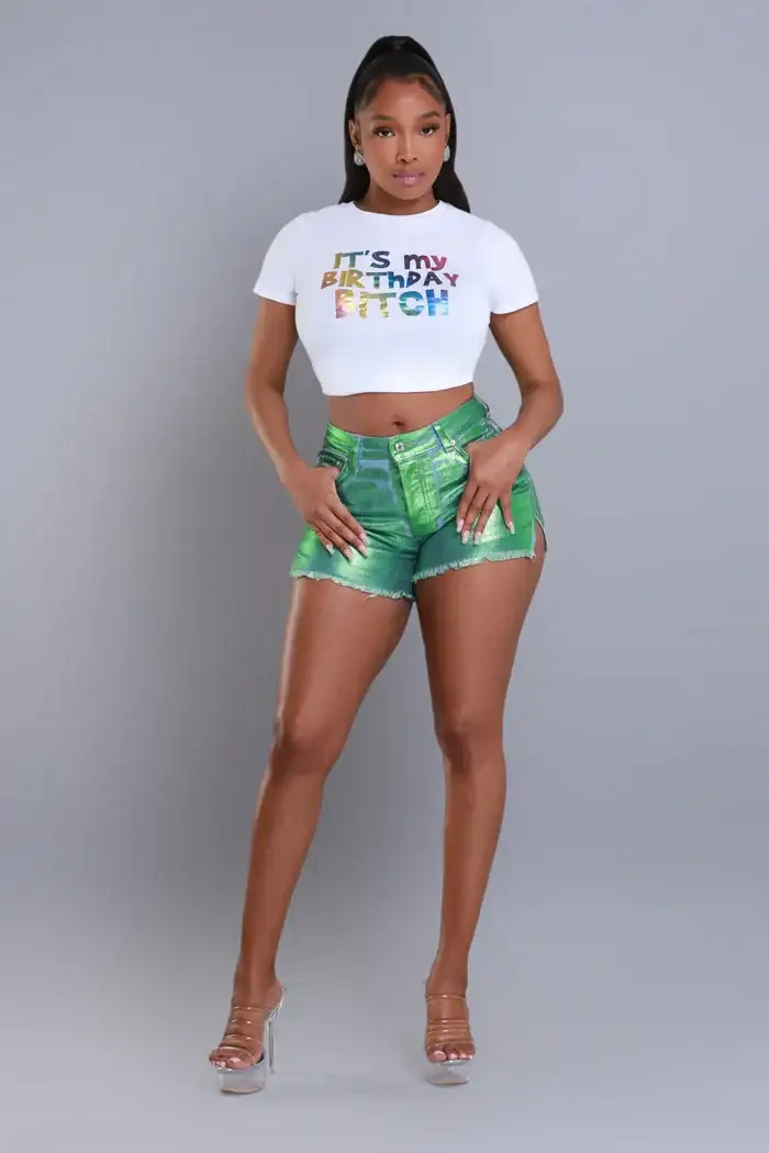 Image of Drive You Wild High Rise Foil Shorts - Green