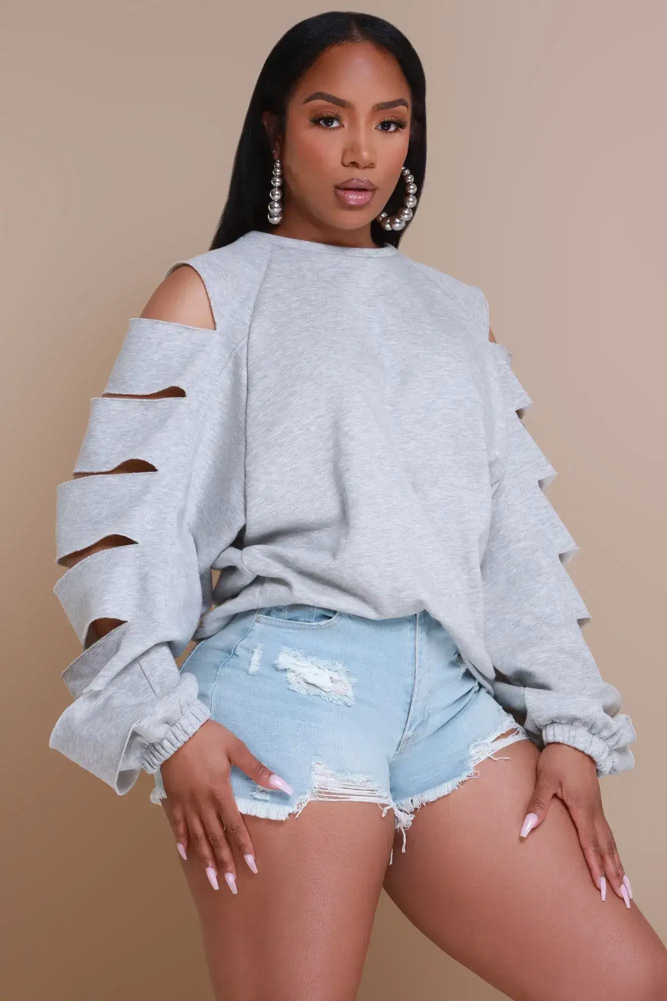 Image of Feeling Edgy Laser Cut Sweatshirt - Heather Grey