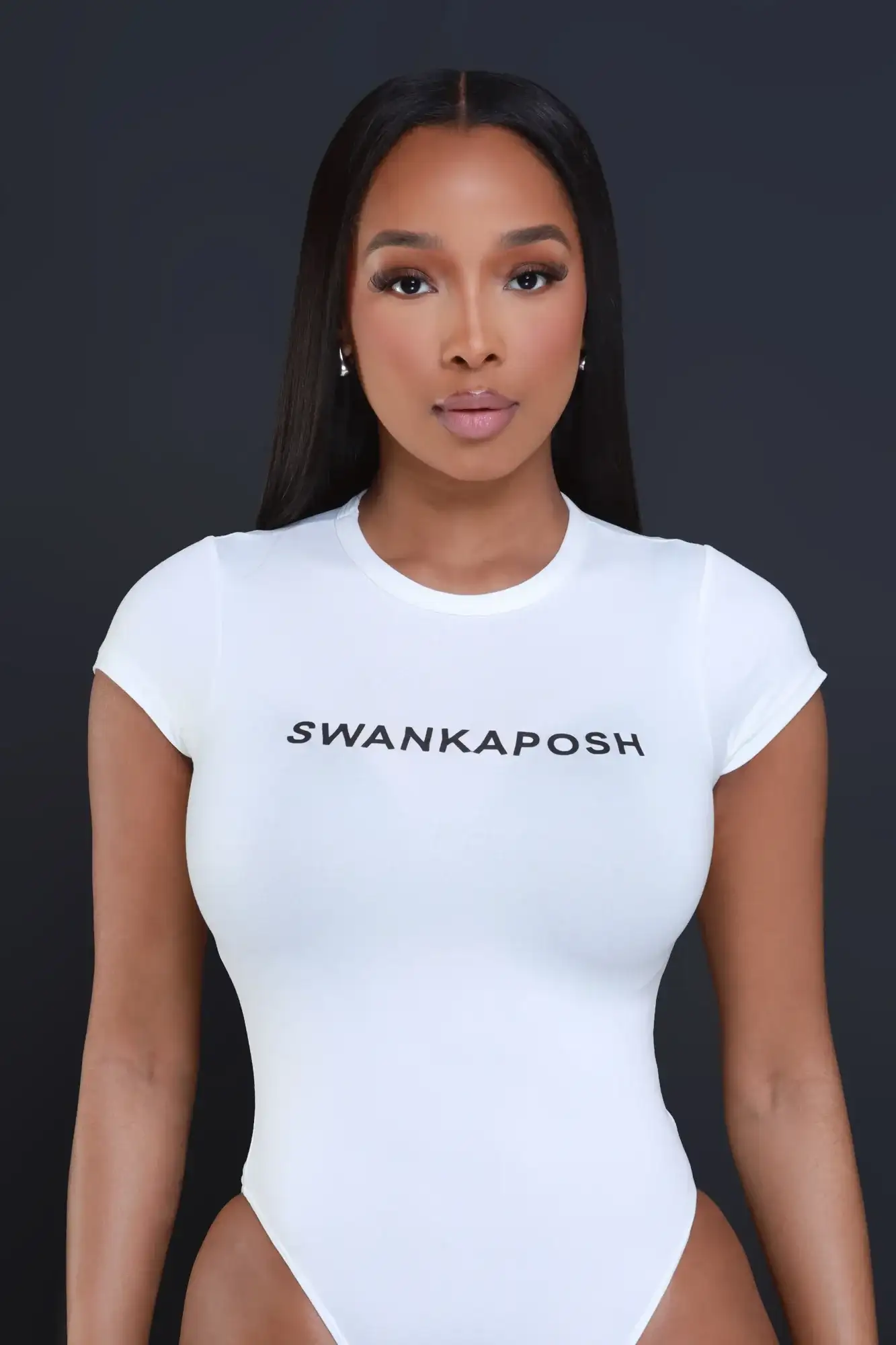 Image of Swankaposh Logo Short Sleeve Bodysuit - White/Black