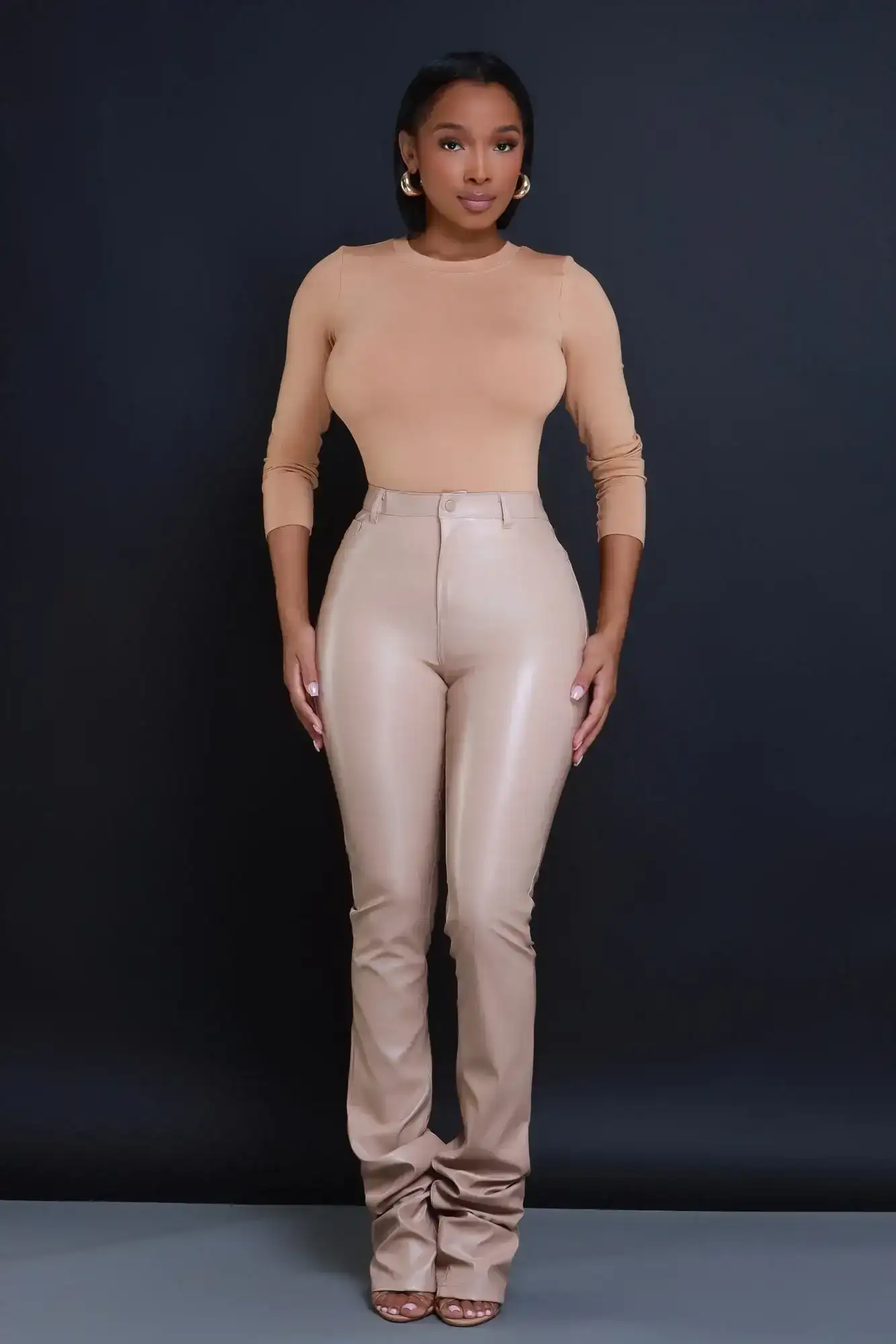 Image of To The Core Ruched Faux Leather Pants - Tan