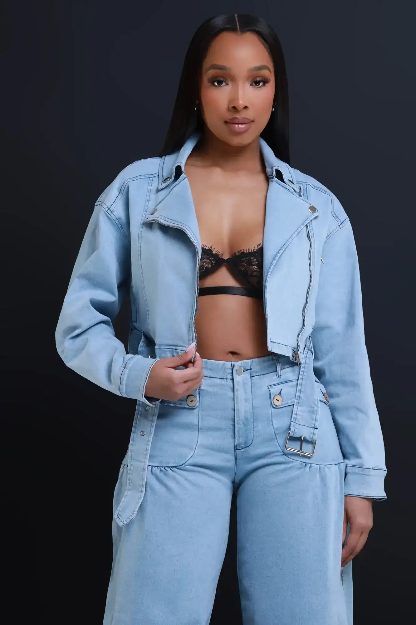 Image of Heartstopper Asymmetrical Cropped Denim Jacket - Light Wash