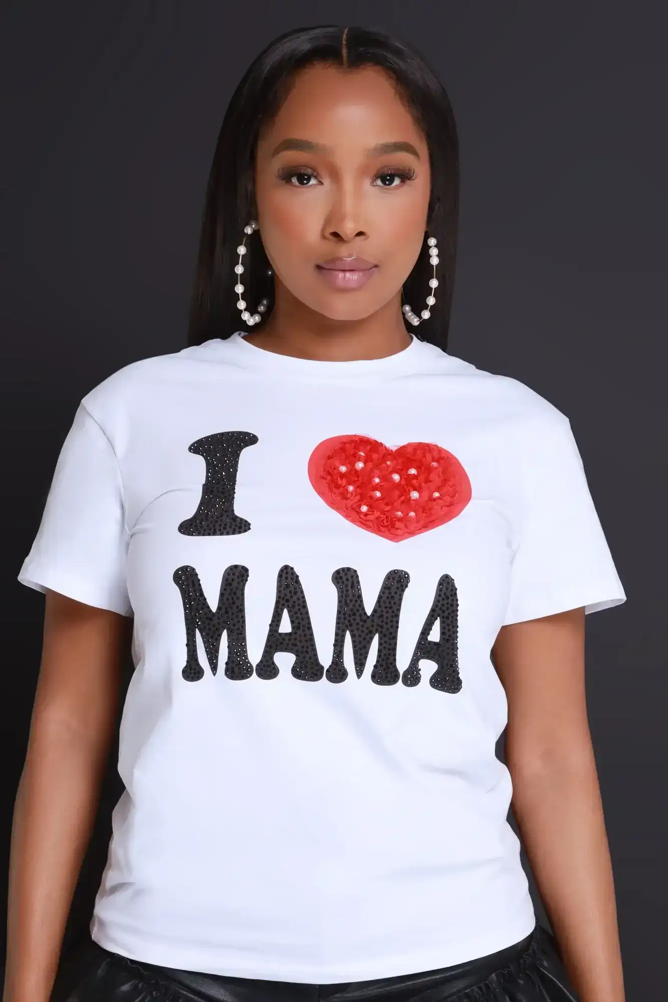 Image of Mama's Love Embellished Graphic T-Shirt - White