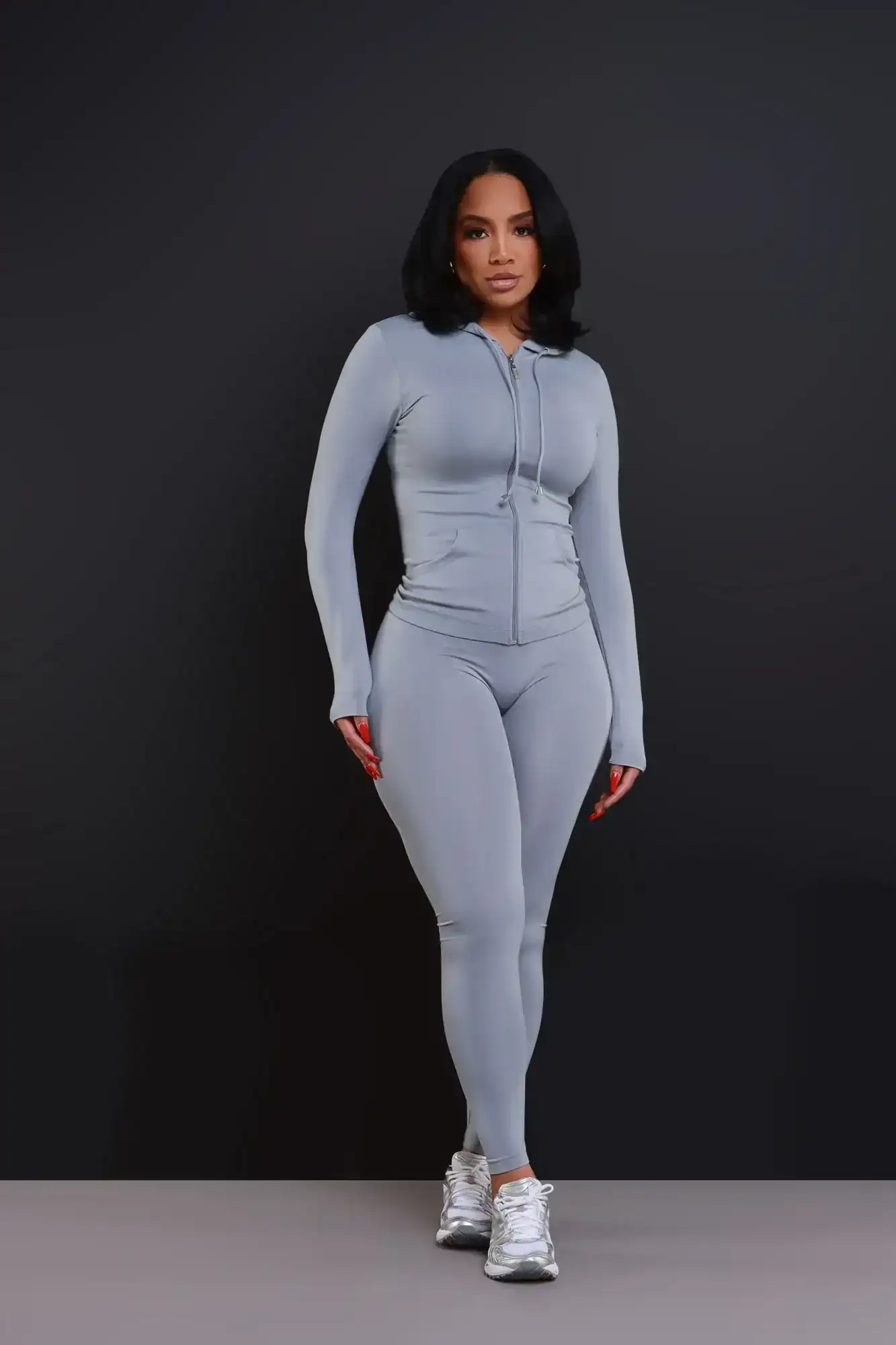 Image of Just Vibing Seamless Zip Up Legging Set - Grey