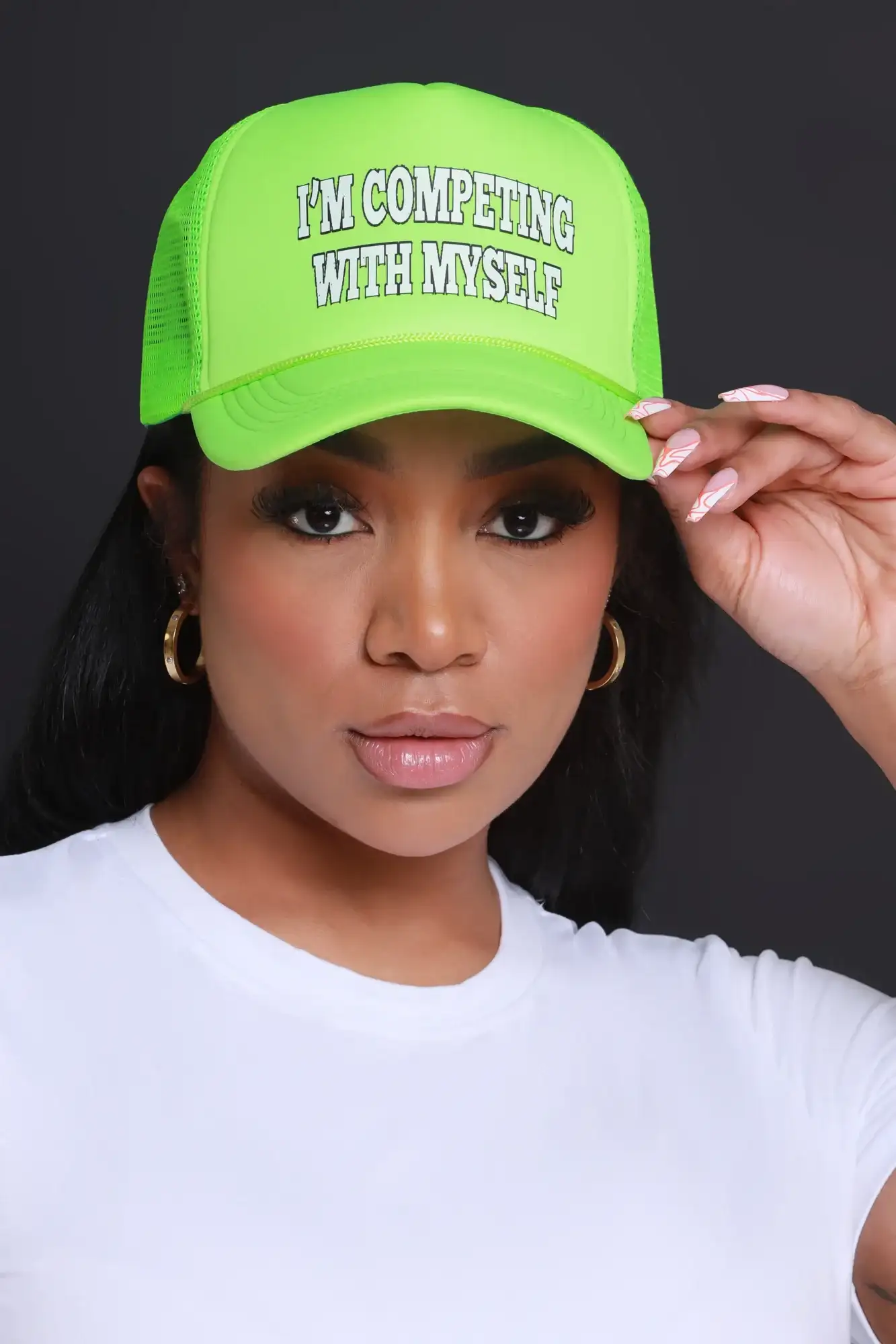 Image of Compete With Me Graphic Trucker Hat - Neon Green