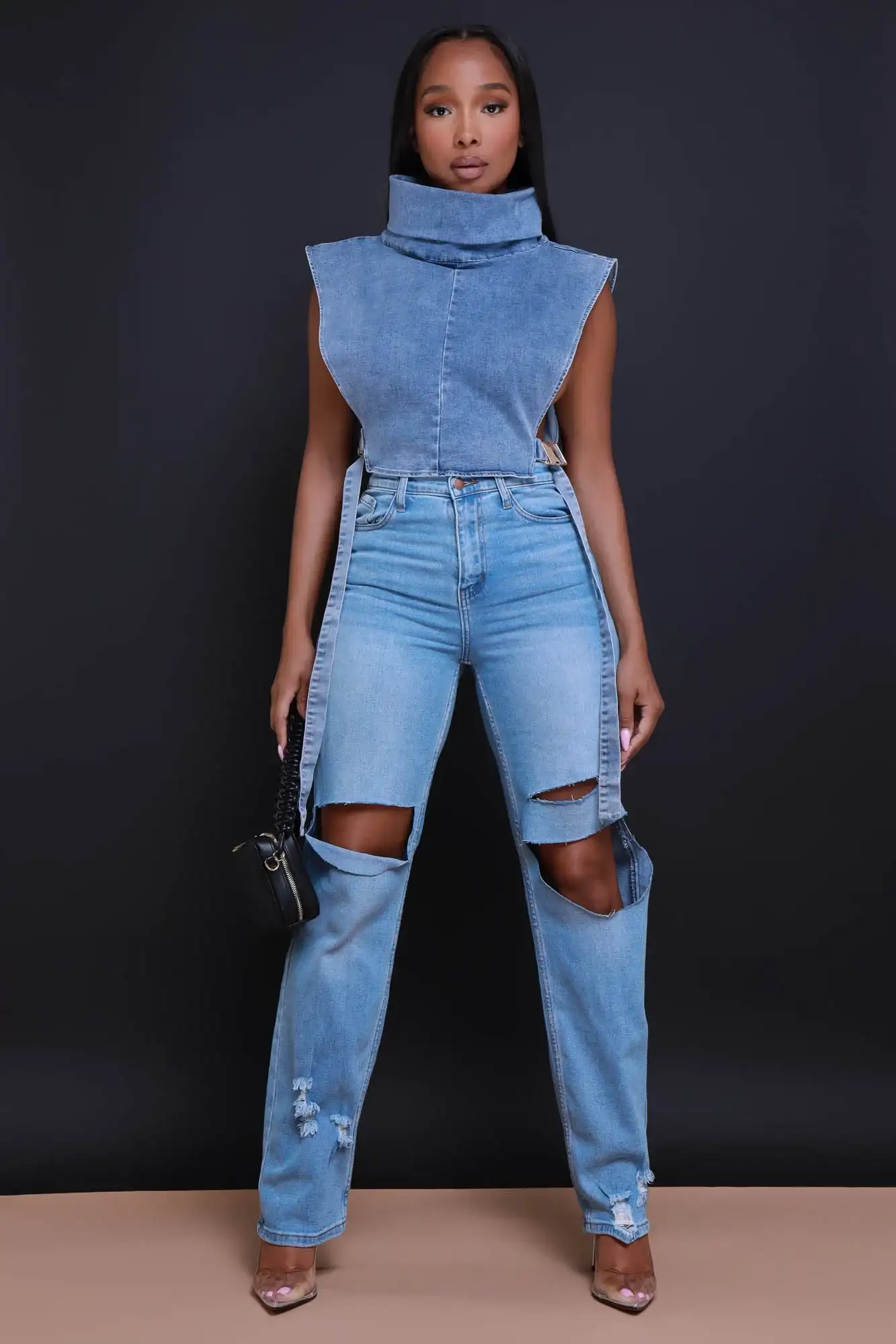 Image of Found You High Rise Ripped Wide Leg Jeans - Medium Wash